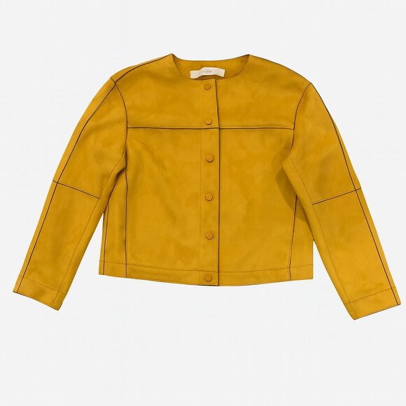 Zara Chic Mustard Yellow Faux Suede Jacket – Minimalist Modern Design - Picture 1 of 5